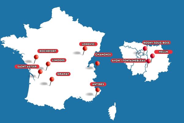 Carte des centres de formation gendarmerie en France